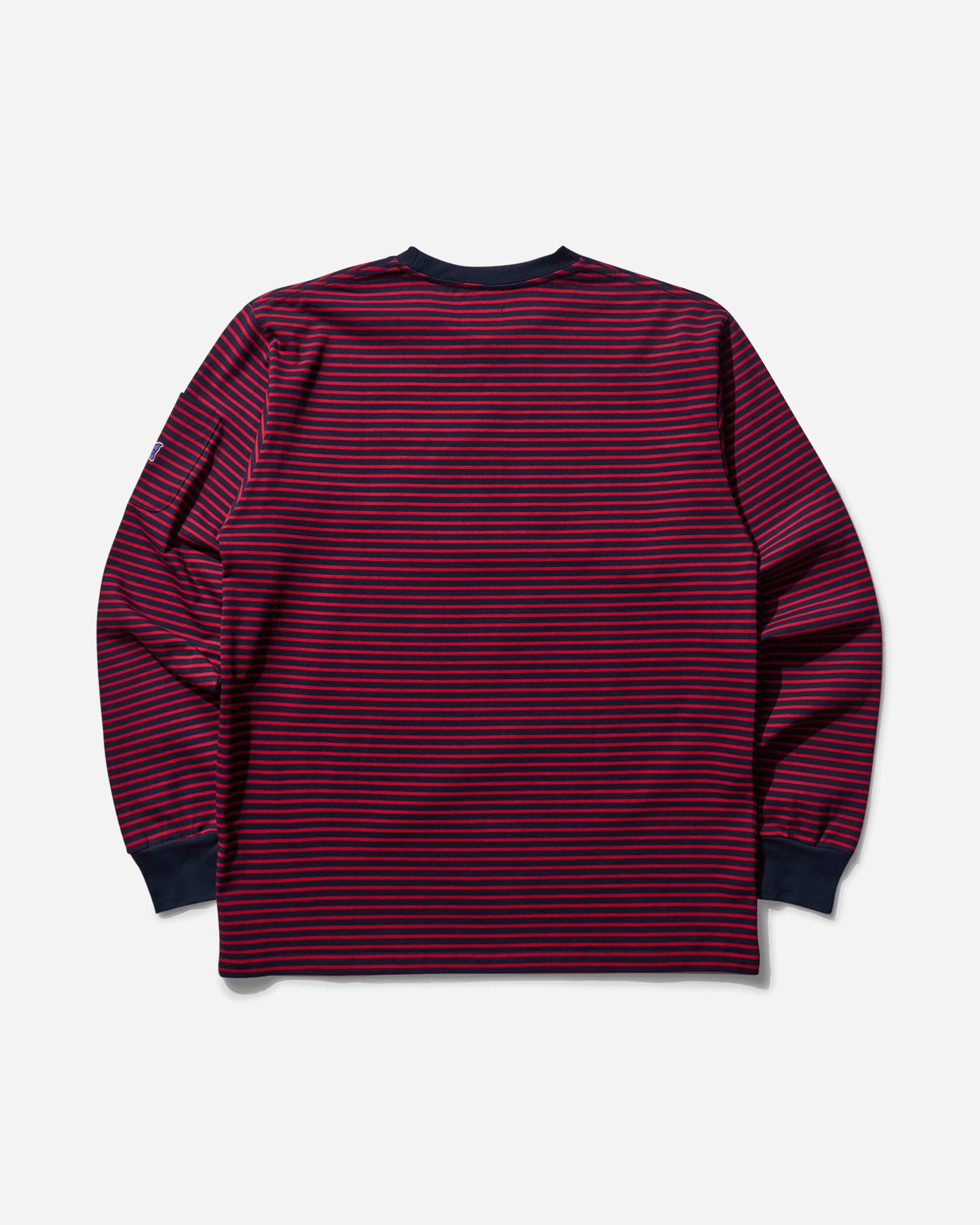 Needles L/S Crew Neck Tee - Cotton Stripe Jersey Navy/Red T-Shirts Longsleeve PU295 C1