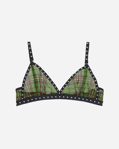 Priscavera Wmns Studded Bra Green Tartan Underwear Bras 008023-107 GT